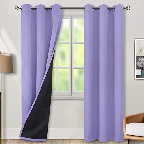 BGment Wärmeisolierte, 100 % Verdunklungsvorhänge für Schlafzimmer, mit schwarzem Innenfutter, doppellagig, vollständiger Verdunkelung, Lavendel, 2 Paneele) von BGment