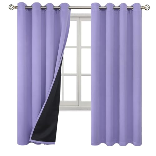 BGment Wärmeisolierte 100 % Verdunkelungsvorhänge für Schlafzimmer, mit schwarzem Futter, doppellagig, verdunkelnd, geräuschreduzierend, Ösenvorhang, 132 x 183 cm, Lavendel, 2 Paneele BGment Wärmeisolierte 100 % Verdunkelungsvorhänge für Schlafzimmer, mit schwarzem Futter, doppellagig, verdunkelnd, geräuschreduzierend, Ösenvorhang, 132 x 183 cm, Lavendel, 2 Paneele von BGment