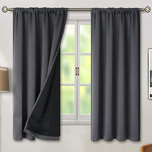 BGment Wärmeisolierte Vorhänge für Schlafzimmer mit schwarzem Futter, doppellagig, für den gesamten Raum, verdunkelnd, geräuschreduzierend, 52 x 63 cm, dunkelgrau von BGment
