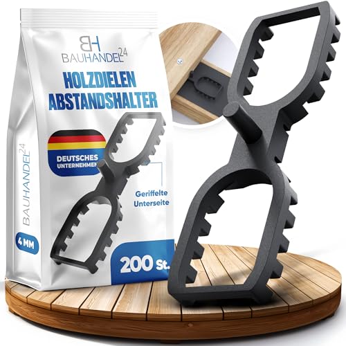 Bauhandel24-200 Stück Terrassendielen Abstandhalter 4mm Fugenbreite, gleichmäßige Fugen bei Holzterrassen, Terrassenbau Distanzhalter von BH BAUHANDEL24