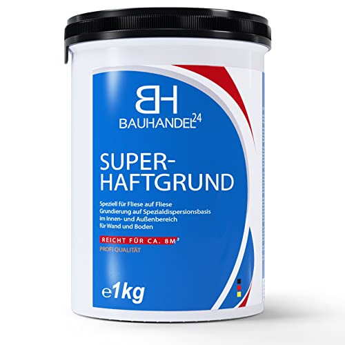 Bauhandel24 - Super Haftgrund 1kg, Haftgrund für Fliesen auf Fliesen, Grundierung Wand Innen & Außen für saugende und nicht saugende Untergründe, reicht für 8m² von BH BAUHANDEL24