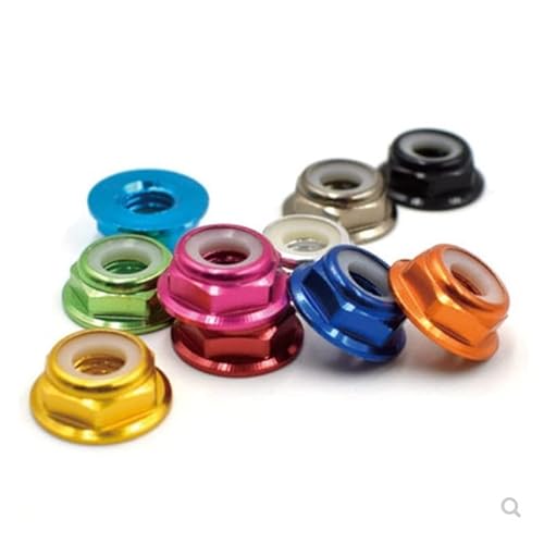 2–10 Stück Aluminiumflansch Nyloneinsatz Kontermutter m2 m2,5 m3 m4 m5 m6 m8 eloxierte mehrfarbige bunte Muttern – M2 10 Stück, orange von BHADANI