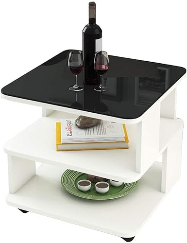 Beistelltische Beistelltisch Nordic Modern Gehärtetes Glas 2-lagiger Couchtisch Sofa Wohnzimmer Nachttisch Aufbewahrungstisch 2 Farben und Größen Multifunktion (Farbe : Weiß, Größe von BHBXZZDB