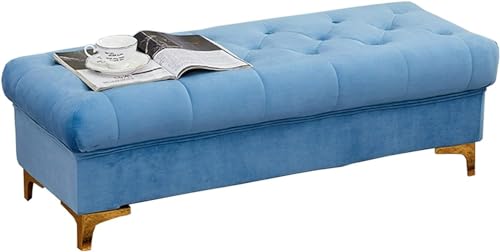 Osmanische Bank, osmanischer Fußhocker, 60 cm, rechteckiger Sofahocker für Schlafzimmer und Flur, Flanellfüße, gepolsterter Sitz mit Schaumstoff, 330 lbs (Farbe: Blau) von BHBXZZDB