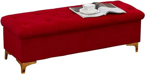 Osmanische Bank, osmanischer Fußhocker, 60 cm, rechteckiger Sofahocker für Schlafzimmer und Flur, Flanellfüße, gepolsterter Sitz mit Schaumstoff, 330 lbs (Farbe: Rot) von BHBXZZDB