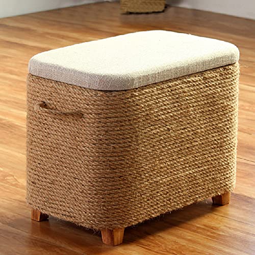 Sitzhocker aus Leinen, platzsparend, große Kapazität, Flur, Fußstütze, Hocker für Wohnzimmer, Schlafzimmer, handgefertigter Rattan-Aufbewahrungshocker-Natur 50x30x39cm(20x12x15inch von BHBXZZDB