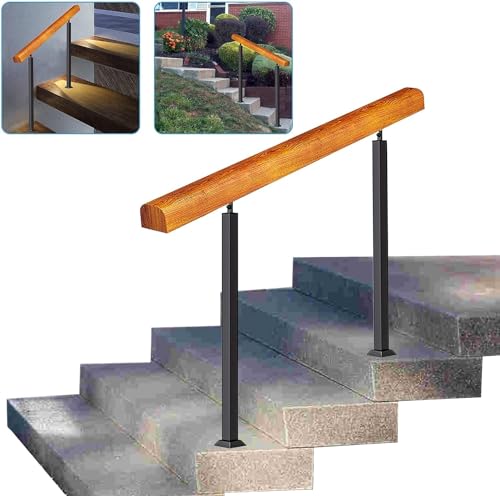 Treppen-Handlauf-Geländer, Außentreppen-Geländer-Set – Übergangs-Handgeländer, mit 2 schmiedeeisernen Pfosten, rutschfester Sicherheits-Handlauf für den Außen-Loft-Villa-Garten (an von BHBXZZDB