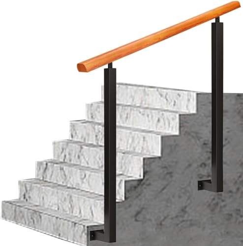 Treppengeländer für den Außenbereich, passend für 1–6 Stufen, Übergangshandläufe für Außenstufen, schwarzes Metall, schmiedeeisernes Geländer, Holzstufenbaluster (Farbe: Höhe 85 cm von BHBXZZDB
