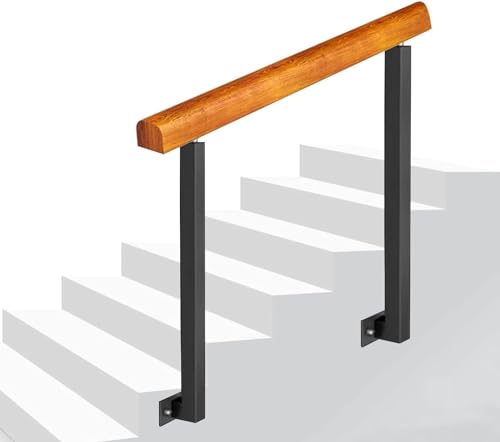 Übergangshandläufe, Außentreppengeländer, verstellbarer Treppengeländer, passend für 4–5 Stufen mit Schraube – Holzhandlauf + Eisengeländer – Komplettset (Farbe: Höhe 85 cm, Größe: von BHBXZZDB