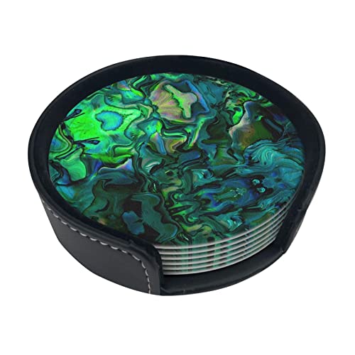 Abalone Perlmutt-Untersetzer aus Leder (6 Stück), ein Untersetzer aus Leder – fein und weich, leicht zu reinigen – 9,9 cm von BHCASE