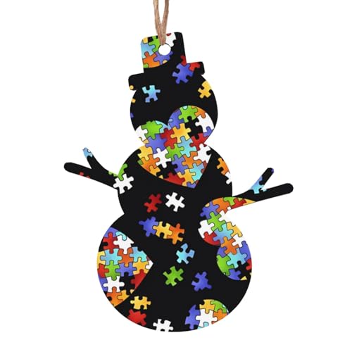 Autismus-Bewusstseins-Puzzleteile Herz Schneemann Form 2 Stück Weihnachten Holz Ornamente hängen an Weihnachtsbäumen Weihnachten Urlaub Dekorationen von BHCASE