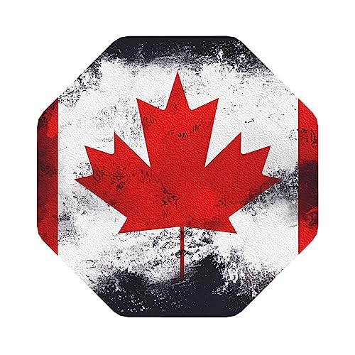 Deko-Untersetzer aus Leder mit kanadischer Flagge, 6-teiliges Set: fein und weich, leicht zu reinigen, achteckig, 10,2 x 10,2 cm von BHCASE