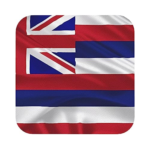 Dekorative Untersetzer aus Leder, Motiv: Flagge von Hawaii, 6-teiliges Set, fein und weich, leicht zu reinigen, quadratisch, 10,2 x 10,2 cm von BHCASE
