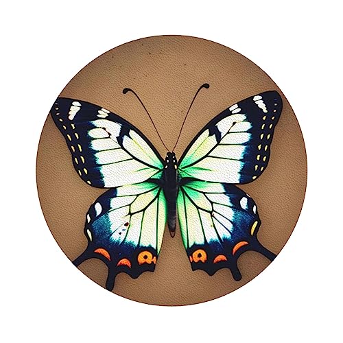 Niedlicher kleiner Schmetterling Leder dekorative Untersetzer 6-teiliges Set – fein und weich, leicht zu reinigen, runde Form, 10,2 x 10,2 cm von BHCASE