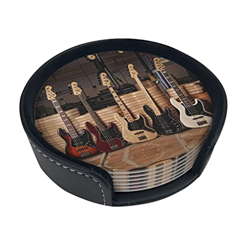 Runde Leder-Untersetzer für Gitarren, Bass, Musikinstrumente, 6 Stück, ein Leder-Untersetzer-Organizer: >> fein und weich, leicht zu reinigen – 9,9 cm von BHCASE