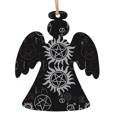 Supernatural Symbole schwarzer Engel Form 2 Stück Weihnachten Holz Ornamente hängen an Weihnachtsbäumen Weihnachten Urlaub Dekorationen von BHCASE