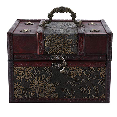 Vintage hölzerne Aufbewahrungsbox, tragbare dekorative hölzerne Schatzkiste, 4 Arten hölzerne Aufbewahrungskoffer für Geschenk, Schmuck, kleine Gegenstände, Sammlerstücke, Wohnkultur usw.(6262D-L) von BHDD