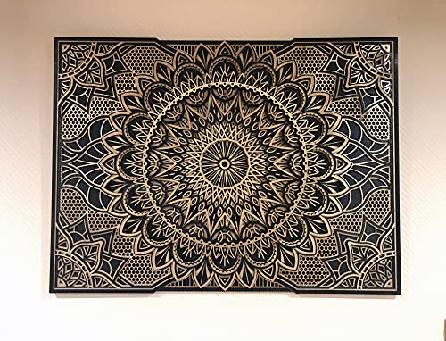 Holz Mandala Wohnung Dekor Elegante Hauswandkunst Farbige Küche Hängende Chakra Spirituelle Yoga Meditation (78x58cm, Black/gold) von BHDecor