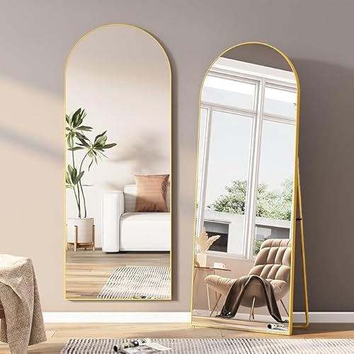BHFFTHK Bogen Ganzkörperspiegel,162x53cm Gewölbter Spiegel mit Gold Metallrahmen Standspiegel HD Groß Bodenspiegel Wandspiegel mit Haken für Schlafzimmer Ankleidezimmer Spiegel von BHFFTHK