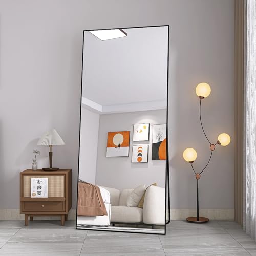 BHFFTHK Ganzkörperspiegel Stehend,180x80cm Rechteckiger Wandspiegel groß Ganzkörper Standspiegel,Lang Bodenspiegel,Aluminiumlegierung Gerahmt für Schlafzimmer,Wohnzimmer,Schwarz von BHFFTHK