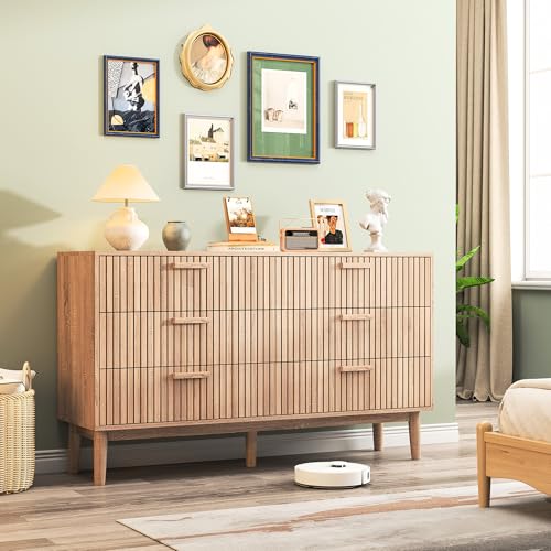 BHFFTHK Kommode mit 6 Schubladen Schlafzimmer Kommode, Sideboard Komodenschrank mit Holzgriff und Stützbeinen, Mehrzweckschrank für Flur Wohnzimmer Schubladenschrank, Holzfarbe100 x 34 x 73cm von BHFFTHK