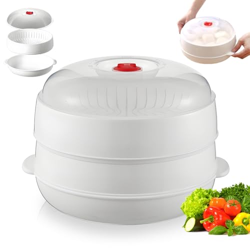 Mikrowelle-Ofen-Dampfer mit Deckel und Tray, 2025 Upgraded Multifunktions-Mikrowelle-Dampfer zum Kochen, Food-Grade PP mit transparenter Abdeckung für Gemüse (2Schichten,weiß) von BHFMYK