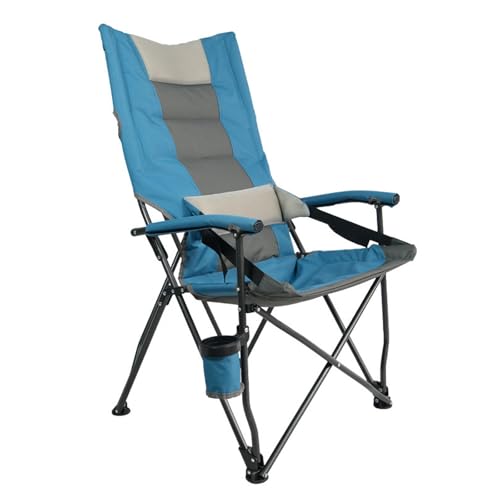 BHGLUZGBY Campingstuhl Mit Becher Kühltasche Und Lendenwirbelstütze Zusammenklappbar Übergroß Robust Gepolstert Außenbereich-Blue von BHGLUZGBY