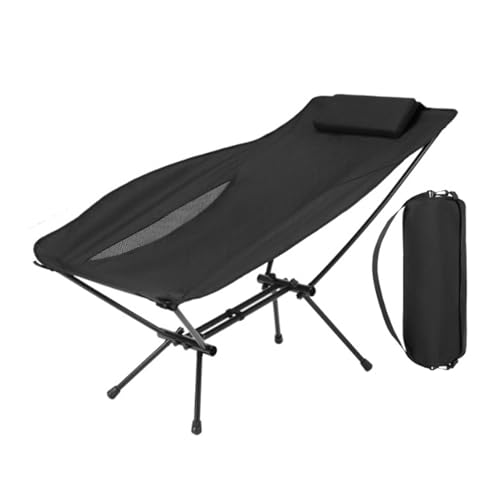 BHGLUZGBY Campingstuhl Mit Kopfstütze Stabil Klappbar Kompakt Außenbereich Leicht Für Reisen Strand Picknick Wandern-Black von BHGLUZGBY
