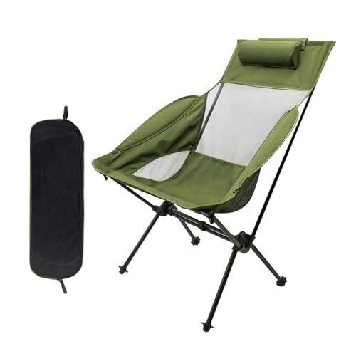 BHGLUZGBY Campingstuhl Tragbar Hohe Rückenlehne Atmungsaktives Netzgewebe Leicht Klappstuhl Mit Kopfstütze Für Außenbereich-Green von BHGLUZGBY