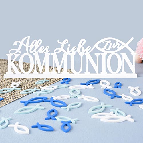 (37 Stk) Kommunion Holzdeko 1 Stk Aufsteller Alles Liebe zur Kommunion 36 Stk Streudeko Fische Tischdeko für Kommunion Taufe Konfirmation (Bunt-C) von BHGT