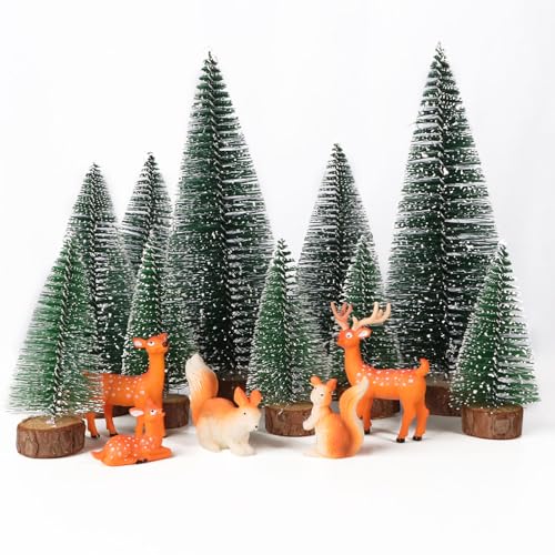 15 Pcs Weihnachten Mini Figuren Mini Weihnachtsbaum Künstlich Miniatur Tannenbaum Rentier Miniatur Klein Weihnachtsfiguren Weihnachtsschmuck zum Basteln Mini Weihnachtsdeko von BHGT