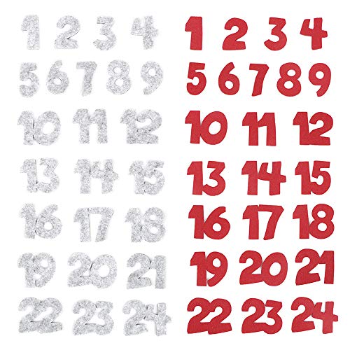 2 Set Filz Adventskalender Weihnachten Zahlen 1-24 Sticker Aufkleber Weihnachtskalender Adventskalender Nummern Adventszahlen Zahlen 1-24 Filz Zum Basteln (Rot-Grau in Zahlen) von BHGT