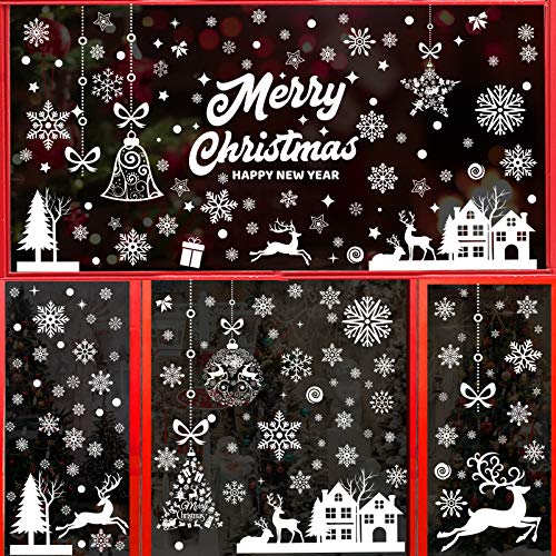 BHGT 9 Blätter Weihnachten Fensterbilder Winter Fensterdeko Weihnachtsdeko Fensterbilder Schneeflocken Weihnachtsdeko Fenster Merry Christmas Selbstklebend Wiederverwendbar Weiß von BHGT