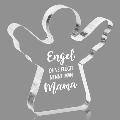 BHGT Geschenke für Mama Weihnachten Schutzengel Figur Glücksbringer Engel Acryl Schild Tischdeko Dekoration Mutter Geburtstag Engel ohne Flügel nennt Man Mama von BHGT