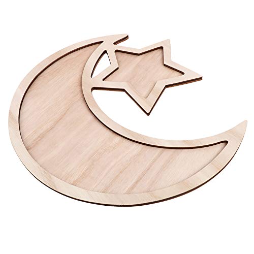 Eid Mubarak Tischdeko Teller für Ramadan Holz Serviertablett Islam Eid Mubarak Teller Partyzubehör Mond Stern Form Küche Aufbewahrung Ramadan Tischdekoration DIY von BHGT