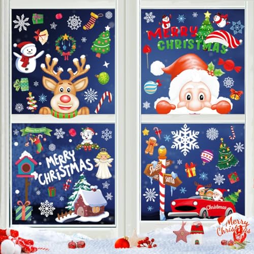 Fensterbilder Weihnachten Selbstklebend 177, Weihnachtsdeko Fenster Weihnachtsbilder Fensteraufkleber Weihnachten Kinder, Winter Fensterbild Weihnachten Statisch Haftende für Innen Deko Fensterdeko von BHGWR