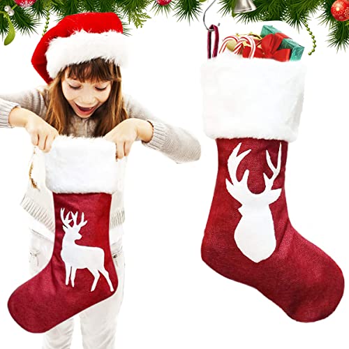 Nikolausstrumpf 2er Set, 18" Groß Weihnachtsstrumpf Personalisiert Kinder, Jute Nikolausstiefel zum Befüllen Kamin Weihnachtsstrümpfe Weihnachten Geschenktaschen Hängende Strümpfe für Weihnachtsdeko von BHGWR