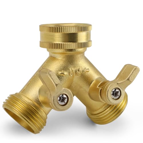 BHHTBB 2 Wege Verteiler Wasser 3/4 zoll Wasseranschluss Verteiler, 2 Wege Wasserhahn Wasserverteiler, Gartenschlauchverteiler, Hergestellt aus Hochfestem Messing, für Gartenbewässerung von BHHTBB