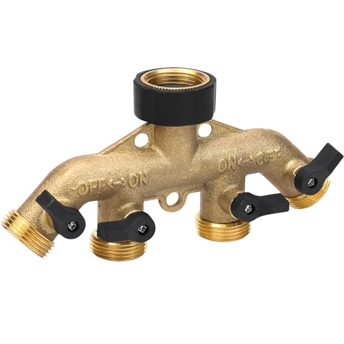 BHHTBB Wasseranschluss Verteiler 3/4 Wasserverteiler 4fach Messing, 4 Wege Wasserhahn Wasserverteiler Gartenschlauchverteiler mit Einzelnen EIN Aus Ventilen Für Geräte/Gartenschläuche von BHHTBB