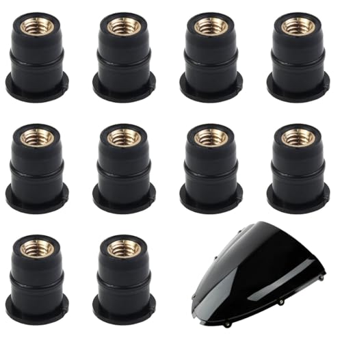 BHIPKOT 10 pcs 5mm Gummi Windschutzscheibe Muttern, Motorrad M5 Windschutzscheibe Verkleidung Bolzen Gute Mutter für die meisten Motorrad-Ersatzteile Schwarz (Typ: konvex) von BHIPKOT