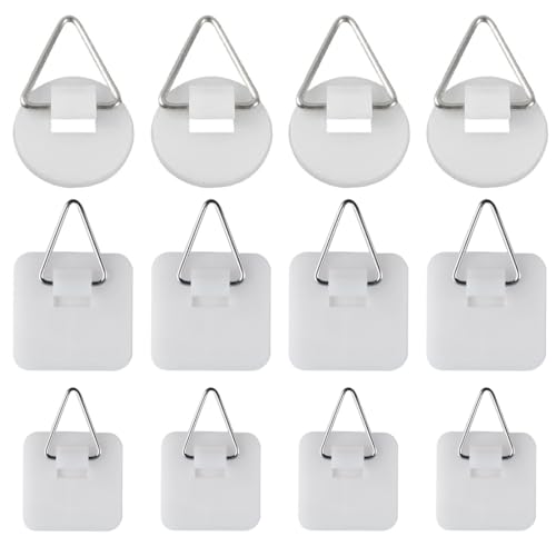 BHIPKOT 12 selbstklebende Haken, drei Formen von Aufhängerahmen, selbstklebende Clips für Fotorahmen, selbstklebende Clips für Bilder, Gemälde und Dekorationen von BHIPKOT