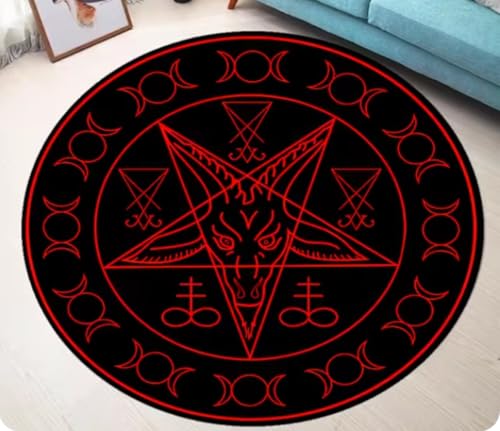 Klassischer Pentagramm-Teppich, runder Teppich mit Mond und Totenkopf, Wohnzimmer, Schwarze Wohnkultur, Moderne Stuhlmatten 120cm von BHJlSF