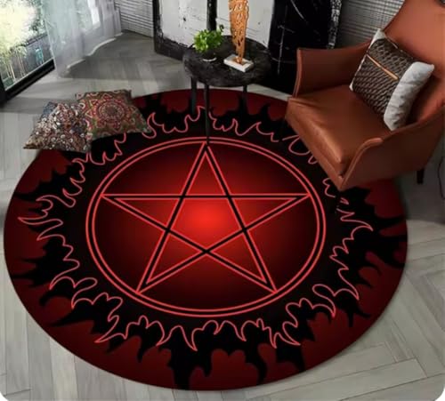 Satansteppich, modischer Pentagramm-Teppich, runder Teppich mit Cartoon-Muster, weiß-schwarzer Teppich, klassischer Teppich 120cm von BHJlSF