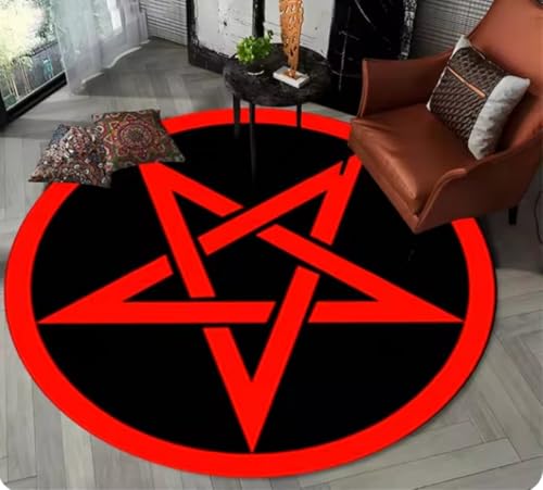 Satansteppich, modischer Pentagramm-Teppich, runder Teppich mit Cartoon-Muster, weiß-schwarzer Teppich, klassischer Teppich 120cm von BHJlSF