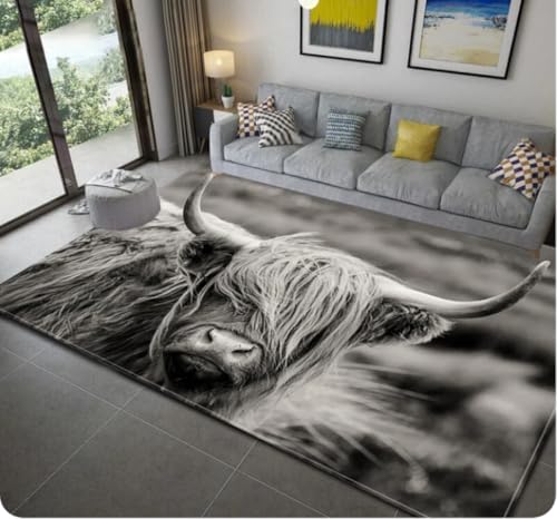 Teppich mit Cartoon-Kuh-Druck für Wohnzimmer, Schlafzimmer, große Flächen, Moderne Anti-Rutsch-Matte, Heimdekoration, Fußmatte 60x90cm von BHJlSF