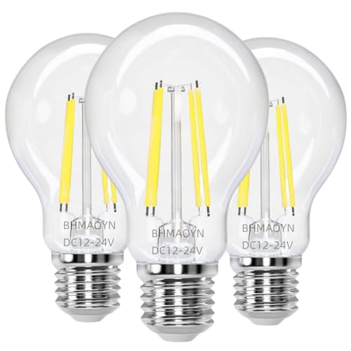 BHMAOYN 12V 24V E27 LED Glühbirne 6W Niederspannung Glühlampen AC/DC12-24V Antik Retro E27 LED Lichter 60W Äquivalent,Kaltweiß 5000K Für Sonnensystem,Wohnmobil Wohnmobil Marine,3er Pack von BHMAOYN