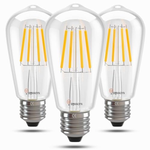 BHMAOYN 12V 24V E27 LED Vintage Glühlampe,6W ST64 Glühlampen 12-24V Antik Retro E27 LED Lichter 60W Äquivalent,Warmweiß 2700K Für Sonnensystem,Wohnmobil Wohnmobil Marine,Camper,Garage,3er Pack von BHMAOYN