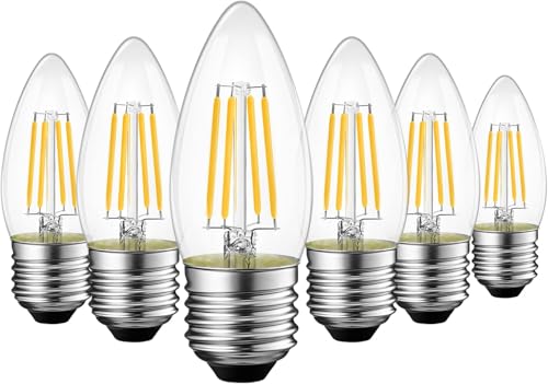 BHMAOYN E27 12V LED Schraubbirne,6W=60W,12-24V Antik Retro Candelabra C37 E27 LED Lichter,Warmweiß 2700K Für Autos,Wohnmobile,Yachten,Dampfschiffe, Wohnwagen,Boote,Pack of 6 von BHMAOYN
