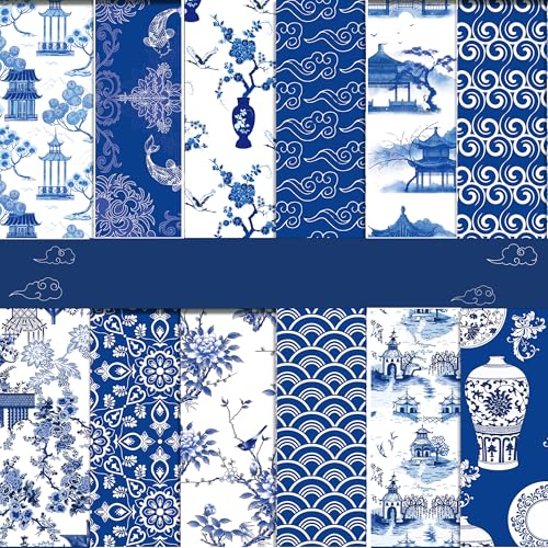 BHNACIER Dekorpapier, 30,5 x 30,5 cm, Chinoiserie-Muster, 24 Blätter, Doppelseitig, Blau-Weiß, Chinesisch, Kunstvoll, Dekorativ, Chinesisches Blaues und Weißes Porzellanpapier BHNACIER Dekorpapier, 30,5 x 30,5 cm, Chinoiserie-Muster, 24 Blätter, Doppelseitig, Blau-Weiß, Chinesisch, Kunstvoll, Dekorativ, Chinesisches Blaues und Weißes Porzellanpapier von BHNACIER