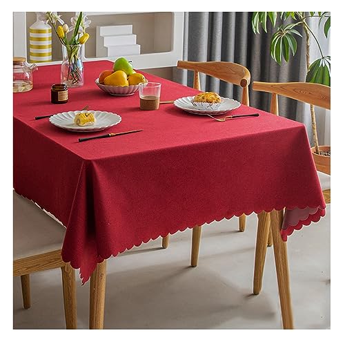 BHOMTY Quadratisch schmutzabweisende Tischdecke Baumwoll-Leinen-Tischdecke Wasserfeste, Pflegeleichte Oberfläche Rot 140 x 140 cm von BHOMTY